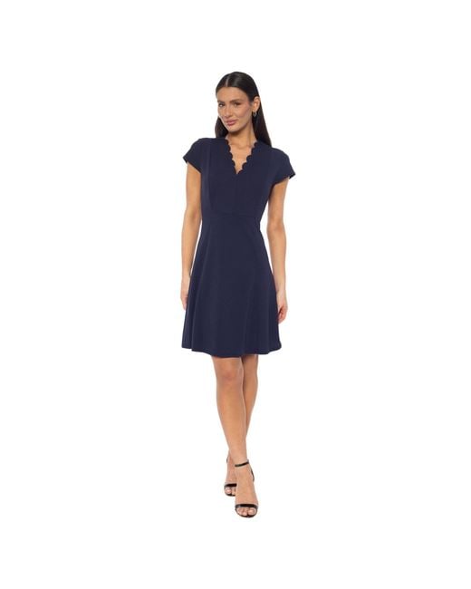Isaac Mizrahi New York Scallop Neck Crepe Scuba Fit And Flare Dress in Blue  | Lyst