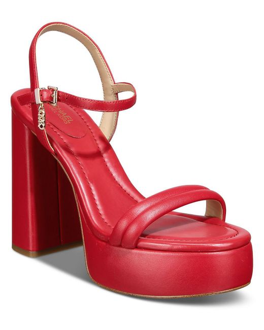 MICHAEL Michael Kors Red Laci Platform Sandal Leather Ankle Strap Platform Sandals