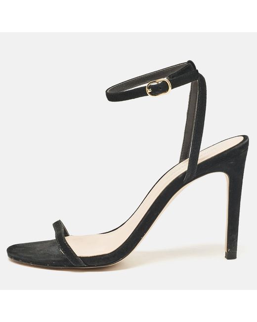 Stuart Weitzman Black Suede Ankle Strap Sandals