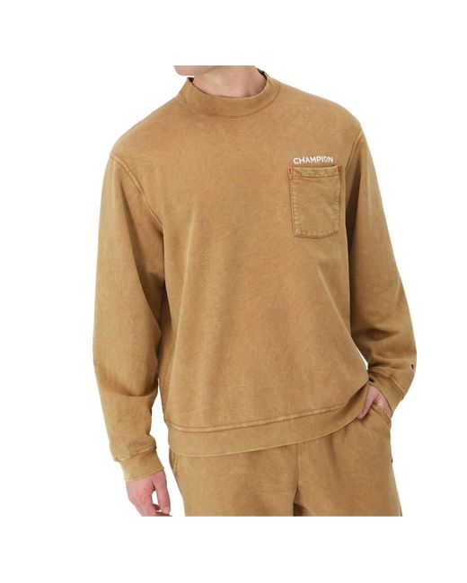 Champion Men's Brown Washed Pocket Crewneck Sweatshirt