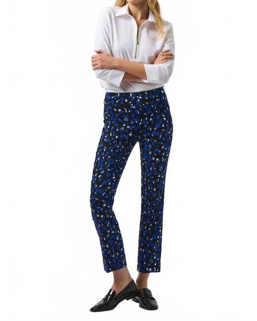 Joseph Ribkoff Blue Patterned Mid-Rise Trousers