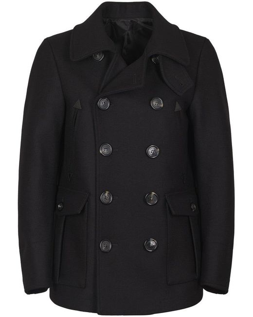 DSquared² Black Classic Double-Breasted Felted Wool Peacoat for men