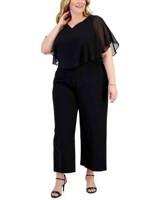 Connected Apparel Black Plus Overlay Solid Jumpsuit