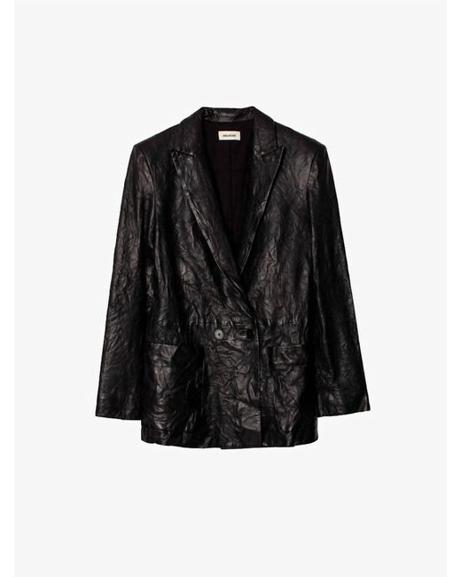 Zadig & Voltaire Black Visko Cuir Leather Jacket In Noir