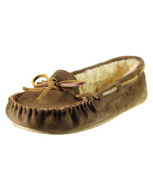 Minnetonka Natural Cally Suede Faux Fur Moccasin Slippers