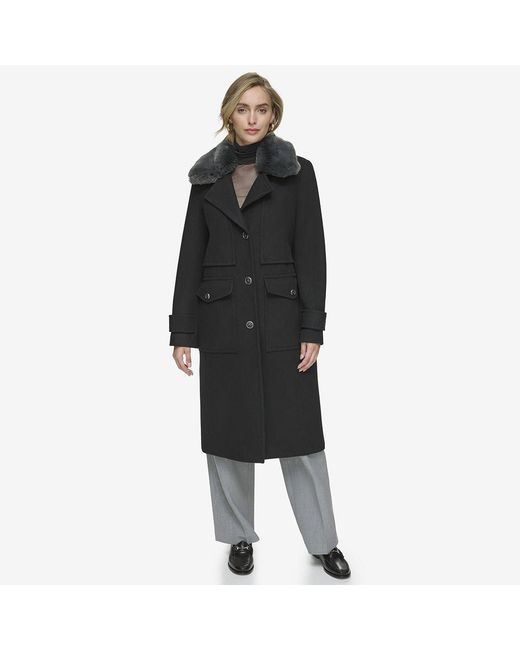 Andrew Marc Black Olpae Sb Wool Twill Coat With Back Vent