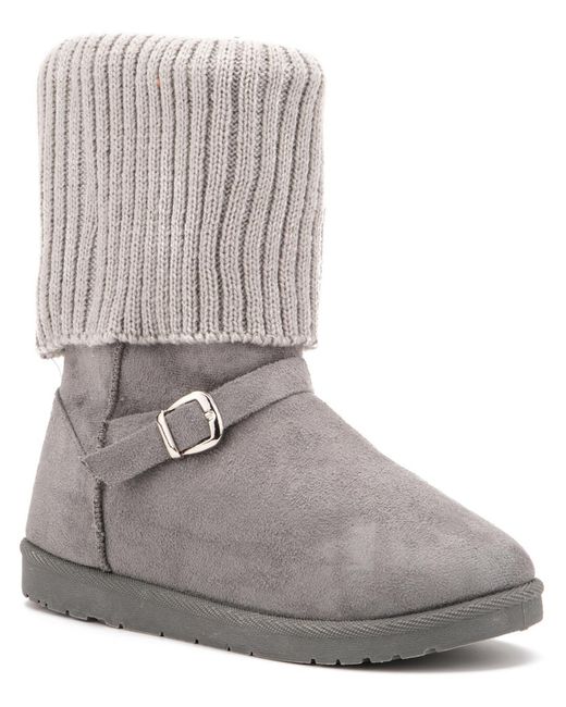 Olivia Miller Gray Faux Suede Knit Trim Ankle Boots
