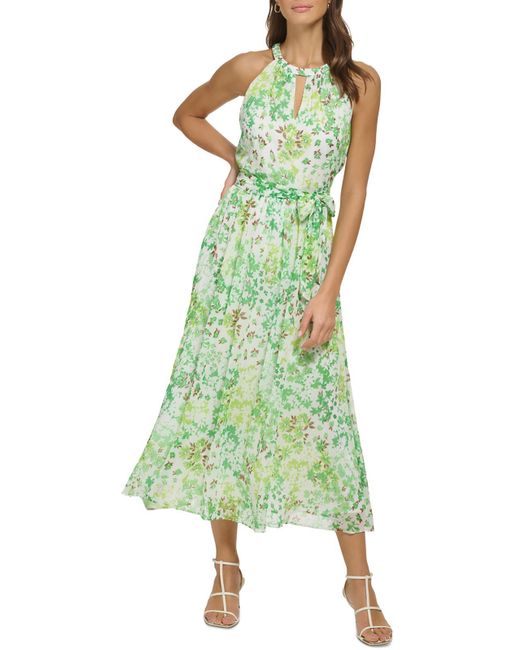 DKNY Green Chiffon Id-a Midi Dress