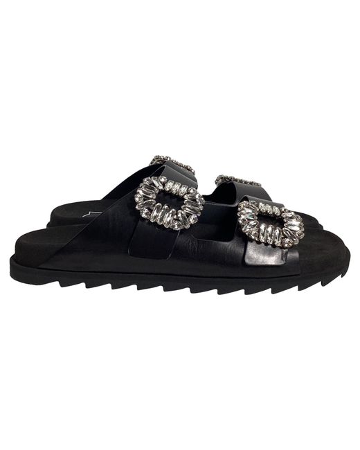 Roger Vivier Black Slidy Viv' Mules