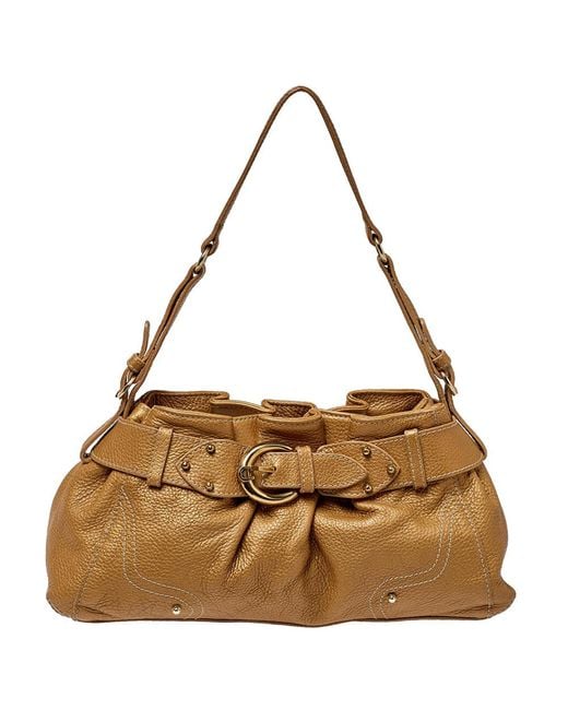 Aigner Brown Pleated Leather Satchel