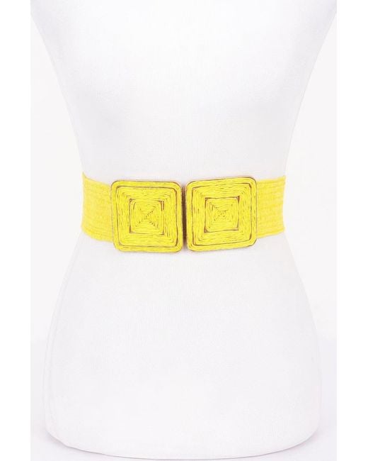 Fashnzfab Yellow Faux Straw Two Buckle Elastic Belt