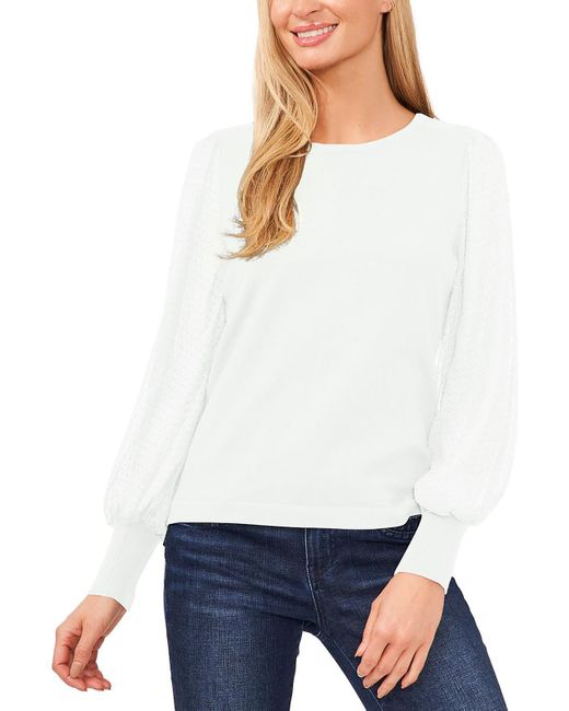 Cece White Cotton Sheer Sleeve Pullover Top