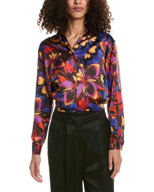 Johnny Was Red Blooms Silk Shirt