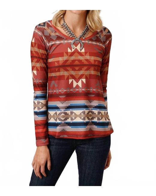 Roper Red Aztec Pull Over Sweater