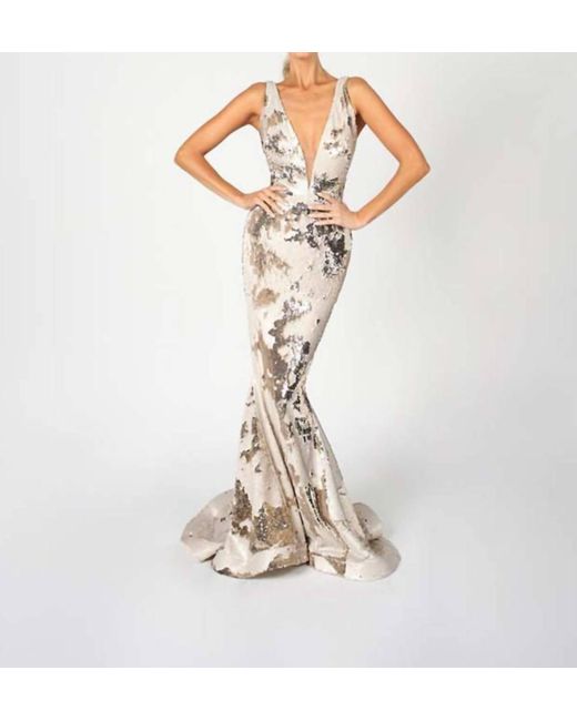 Nicole Bakti Metallic Sequin Gown