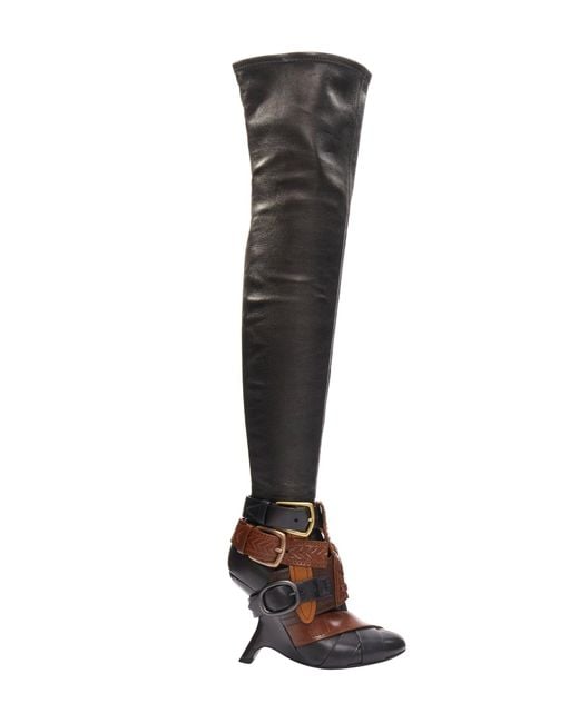Tom Ford Rare Runway Brown Multi Belt Buckle Thigh High Boots