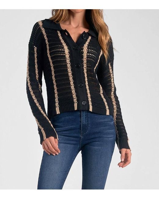 Elan Black Crochet Button Down Sweater