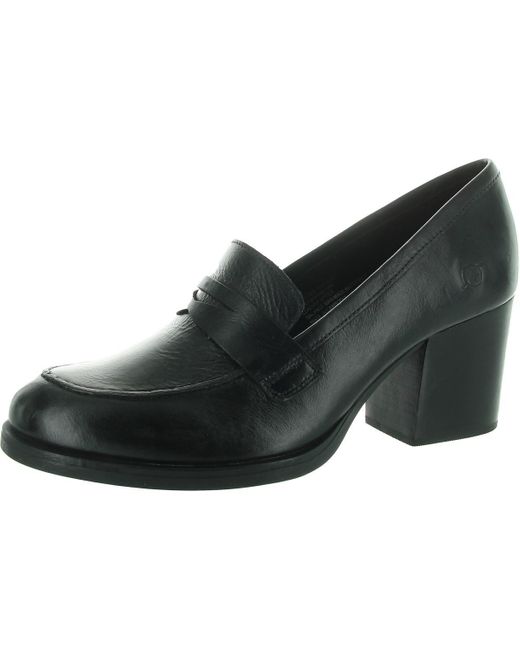Born Black Holliston Cushioned Footbed Leather Loafer Heels