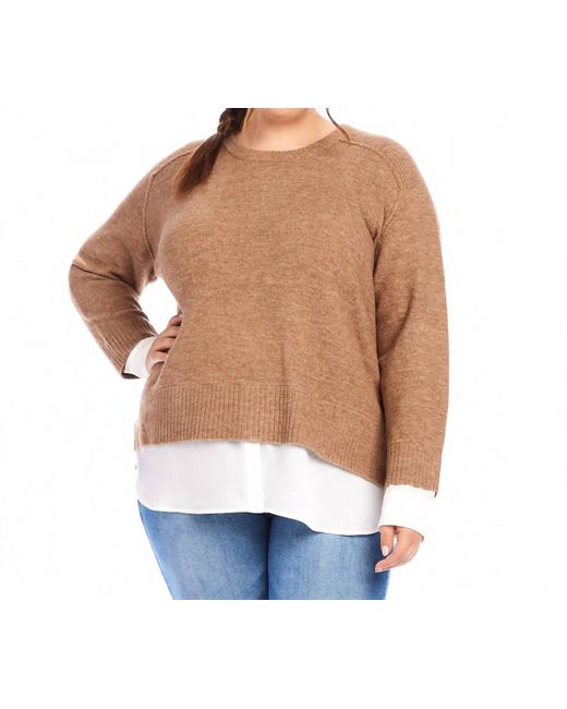 Karen Kane Blue Plus Size Layered Crewneck Sweater