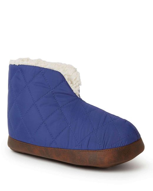 Dearfoams Blue Quilted Nylon Warm Up Bootie House Slipper for men