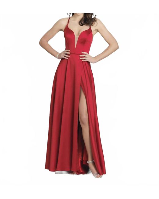 Dave & Johnny Red Floor Length Satin Gown