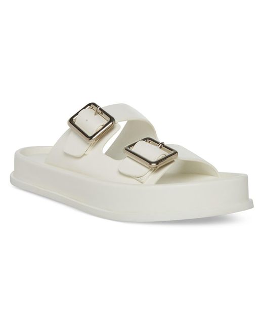 Madden Girl White Trip Faux Leather Buckle Slide Sandals