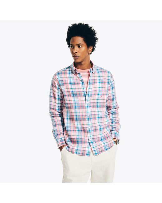 Nautica Blue Sustainably Crafted Plaid Shirt for men