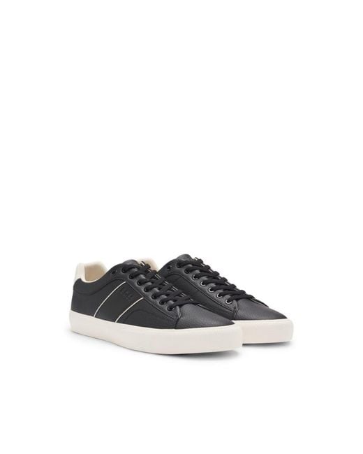 Boss Black Faux-Leather Trainers With Plain And Grained Textures for men