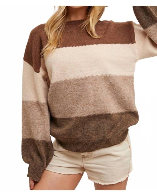 Bluivy Brown Color Block Knit Sweater