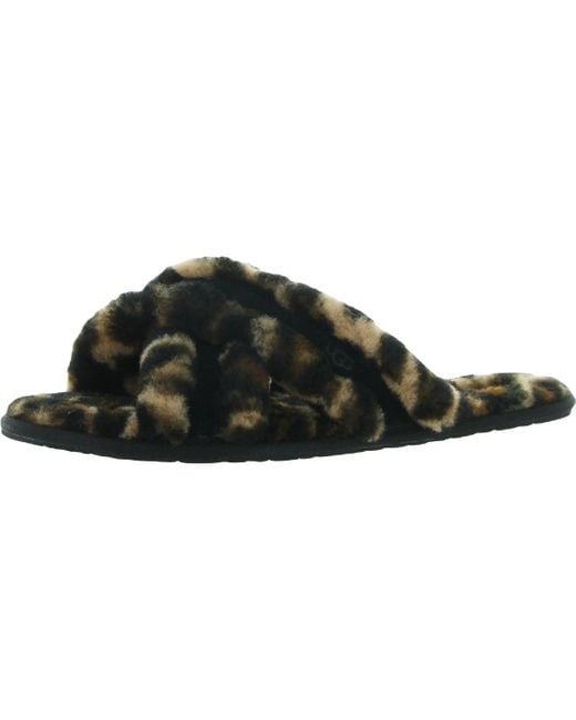 Ugg Black Scuffita Sheepskin Slip On Slide Slippers