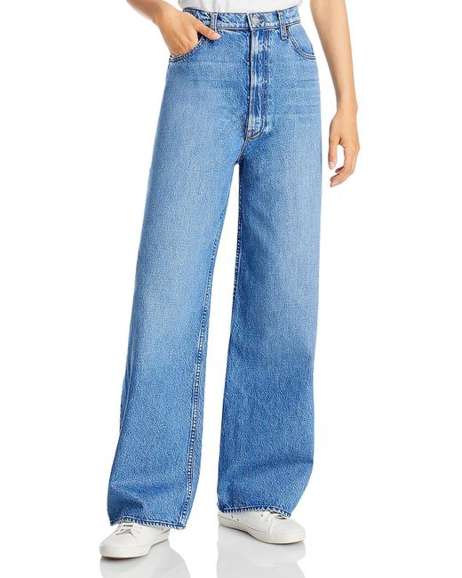 Mother Blue Yummy Puddle High Waist Faded Wide Leg Jeans