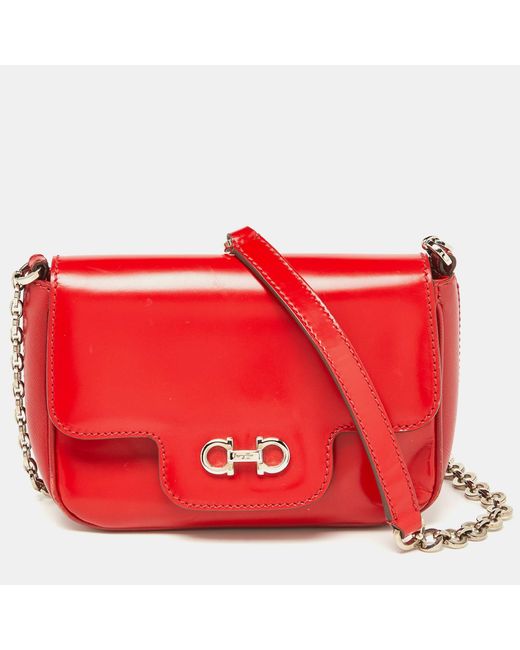 Ferragamo Red Glossy Leather Rory Crossbody Bag