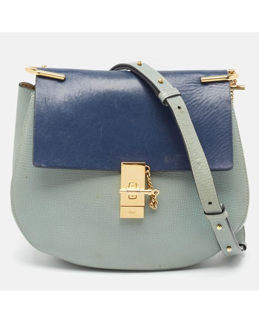Chloé Blue Two Tone Leather Large Drew Shoulder Bag