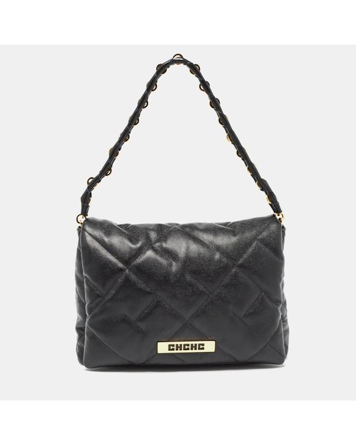 CH by Carolina Herrera Black Quilted Leather Medium Bimba Soft Shoulder Bag