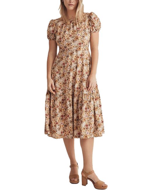 Madewell Natural Floral Open Back Midi Dress