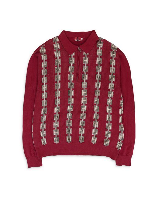 Hellrazor Burgundy Chain Half Zip Knit Sweater in Red for Hellrazor Burgundy Chain Half Zip Knit Sweater in Red for