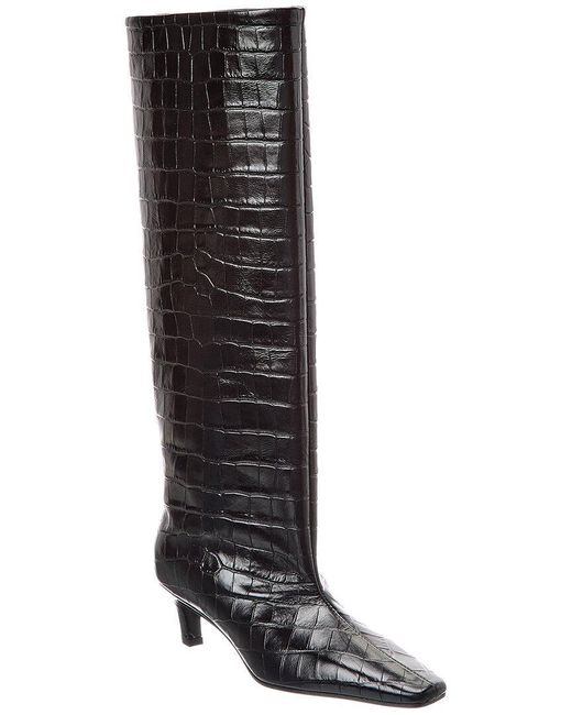 Totême Black Croc-Embossed Leather Knee Boot
