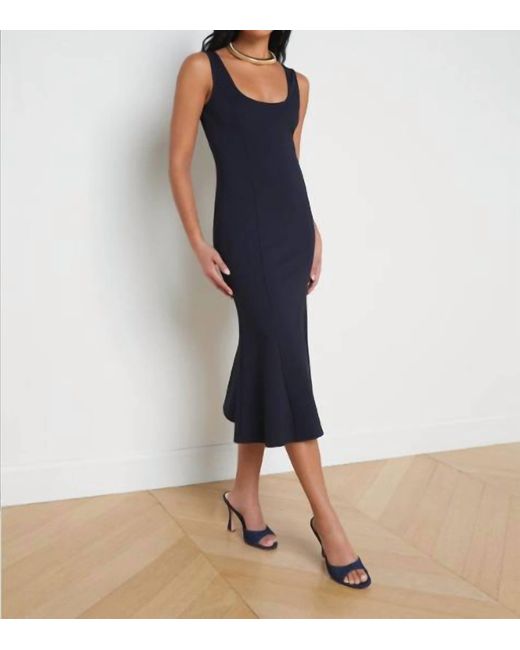 L'Agence Blue Flared Bisous Sleeveless Flared Dress