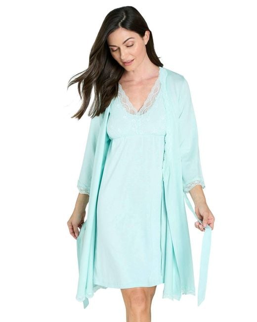 Twelve Eighty Eight Women's Blue Leslie Three Quarter Sleeve Robe