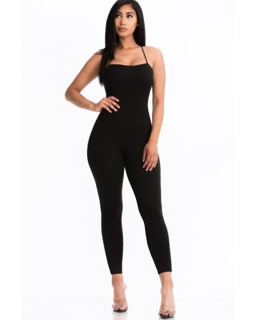 TRUEDAMES Black Criss-Cross Open Back Bodycon Jumpsuit