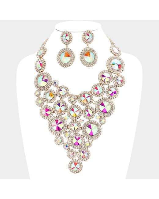 Fashnzfab Women's Round Stone Cluster Vine Statement Evening Necklace