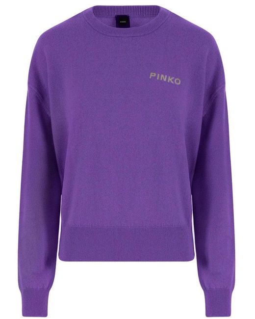 Pinko Purple Wool And Cashmere Logo Sweater
