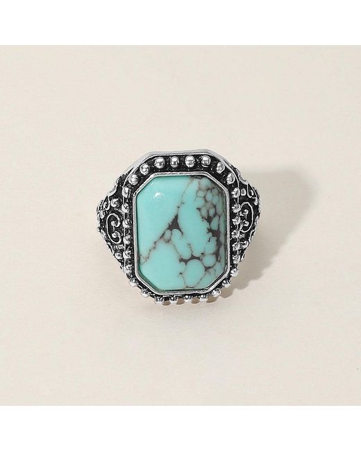 Fashnzfab Blue Rectangle Stone Stretch Ring