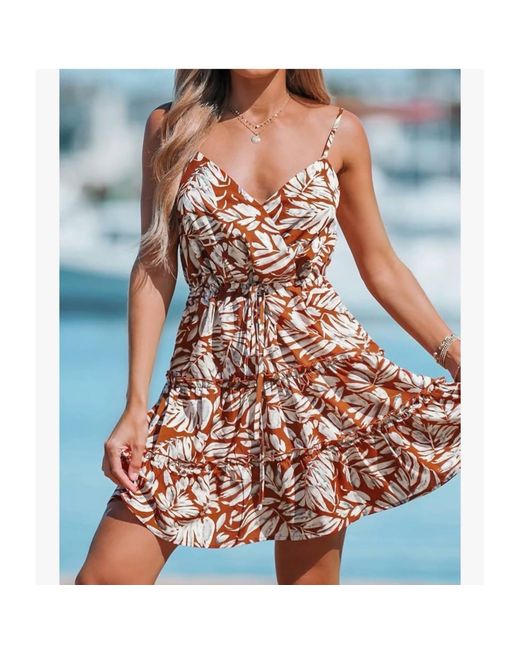 brown leaf dress Somewhere Out There Brown Leaf Print Midi Dress – Shop the Mint main image 1