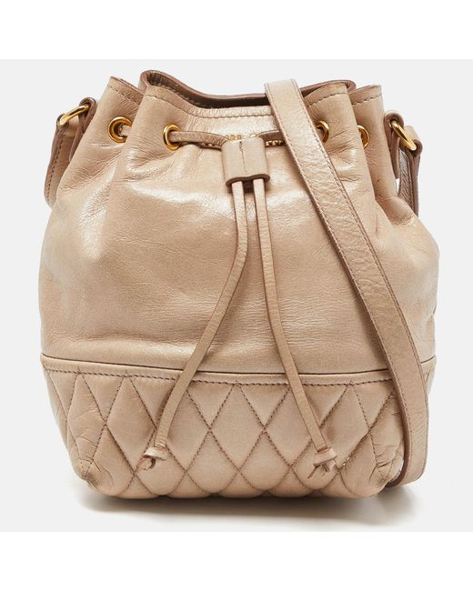 Miu Miu Natural Vitello Shine Leather Drawstring Bucket Bag