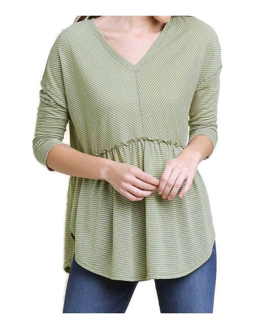 Umgee Green Babydoll Striped Top