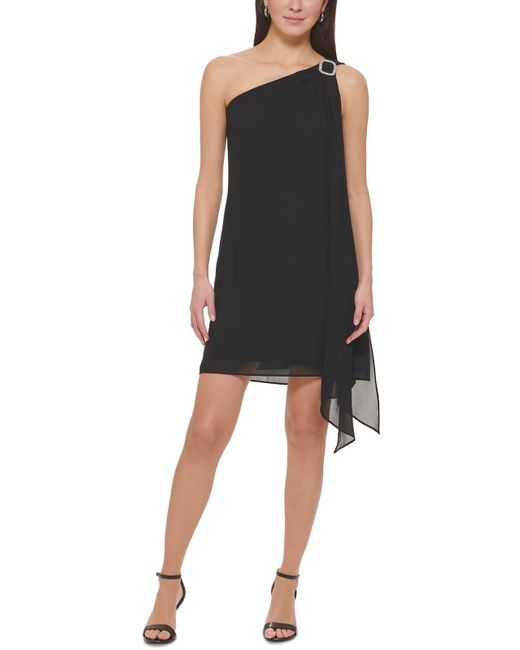Vince Camuto Black Embellished Polyester Cocktail And Party Dress
