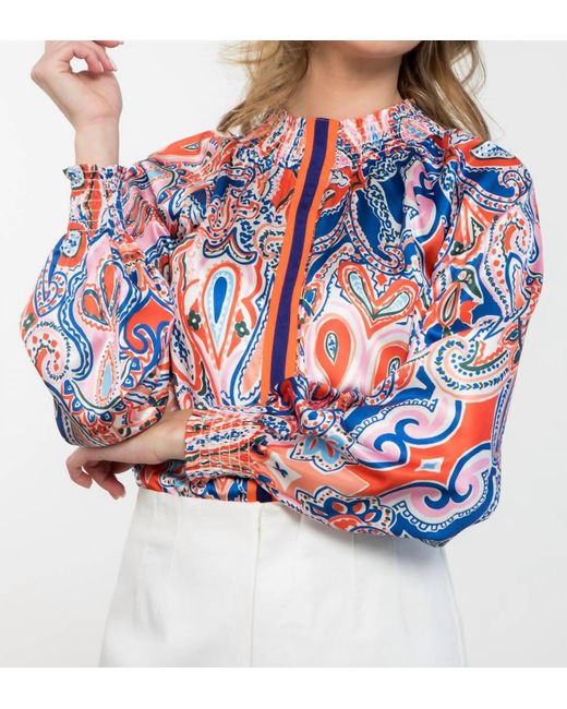 Thml Red Smock Neck Long Sleeve Paisley Print Top