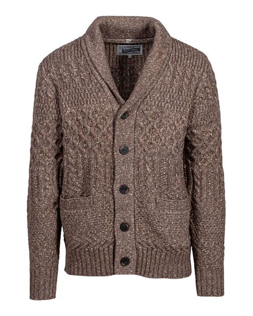 Schott Nyc Brown Shawl Collar Cable Knit Cardigan for men