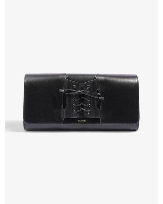 PERRIN Paris Black Corset Flapover Leather Clutches & Evening Bags